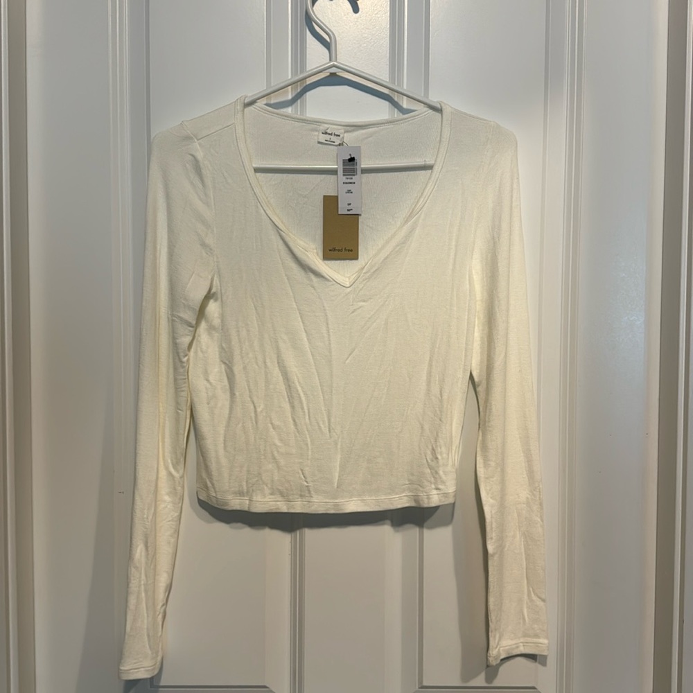 Wilfred free white long sleeve mid crop top